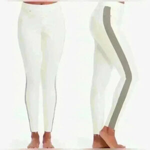 Spanx Skinny Distressed Pull On Jegging w/Side Stripe White & Gray Size S